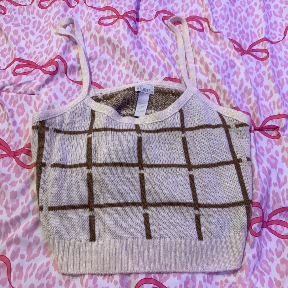 Tilly's Cream and Brown Plaid Crop Top